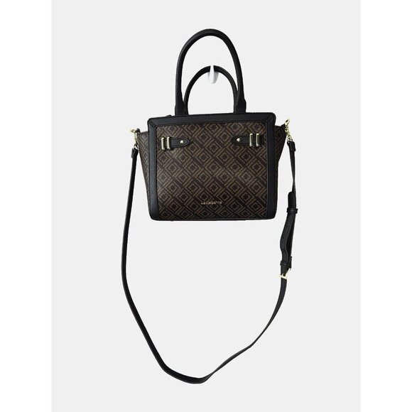 Liz Claiborne Crossbody Bag Top Handle Purse Mocha Brown Geo Print Medium Sized - Picture 3 of 16